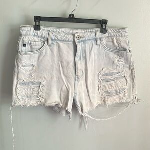 distressed white wash denim shorts